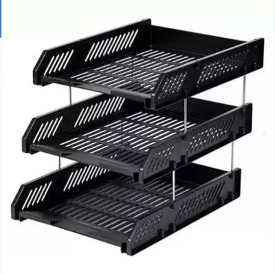 DRHUBB 3 Compartments High-Quality Plastic, Metal Rods Office Desk File Holder Rack(Black)