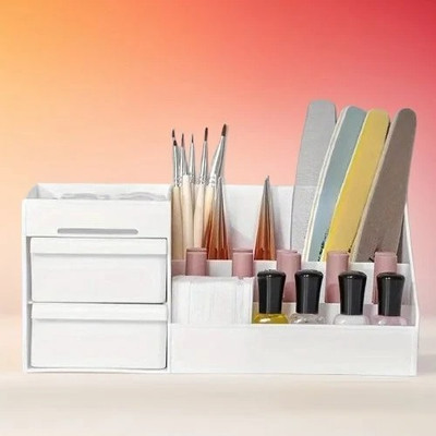 Charmpeak 7 Compartments Plastic Utility Drawer Box for Makeup & Supplies Drawer organizer box(White)