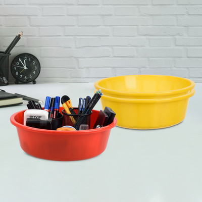 Aaarsh Store 1 Compartments Plastic Desk Organizer(Yellow & Red)