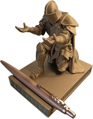 The Cube Mart 1 Compartments Plastic Knight of the Quill – Medieval Knight Pen Holder Stand for Desk(Gold)