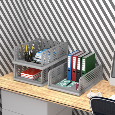 KUBER INDUSTRIES 3 Compartments Plastic Desk Organizers(Grey)