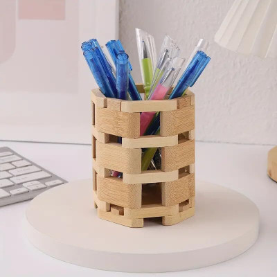OnisHomes 1 Compartments Bamboo Creative Bamboo Pen Holder Stand, Multi-Purpose Storage for Home & Office Desk(Wooden)