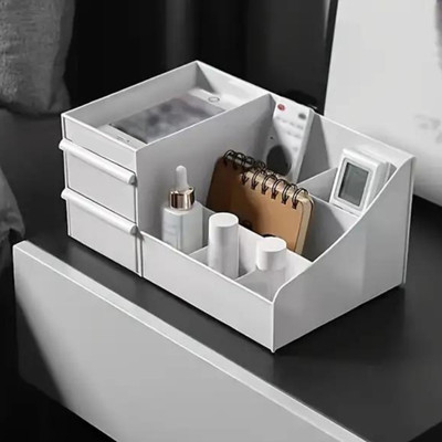 Charmpeak 7 Compartments Plastic Drawer organizer box for Makeup and Stationery(White)