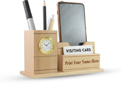 Shivom Crafts 3 Compartments wooden pen stand(Beige)