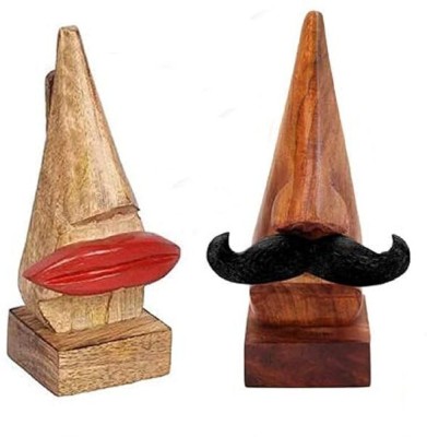 ORRISH 1 Compartments Wood Spectacle & Eyeglass Stand Nose Shaped Sunglasses Holder (Mustache + Lips)(Brown)