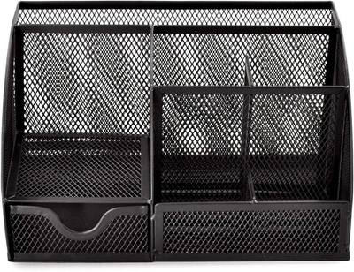 FosCadit 7 Compartments Metal Desk Organizer(Black)
