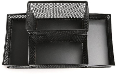 DUS 4 Compartments METAL Office Desk Stationary Holder(Black)