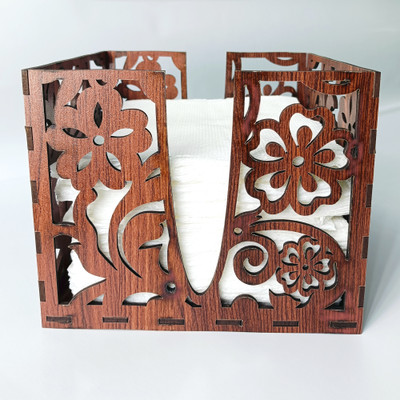 DSticker 1 Compartments Napkin Holder Stand For Dining Table Décor Wood(Multicolor)