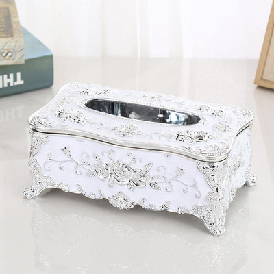 Merish 1 Compartments Acrylic Tissue Holder Dispenser Organizer for Car Decor Home Room Hotel Home Rectangular Tissue Paper Box Case Holder Style Acrylic Tissue Box Luxurious(White and Silver)