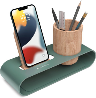 DailyObjects 1 Compartments Aluminium & Natural Ashwood Phone & Pen Stand(Green)