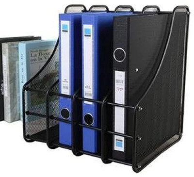 NISHIV 4 Compartments mesh 4 Leyar Mesh Metal Desk Organiser File Rack Letter Tray A4 Papers(Black)