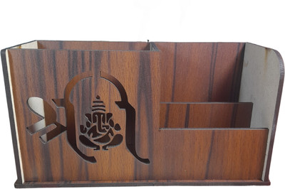 WoodWaveNatural 3 Compartments Wood Desk Organiser | Pen Stand(Brown)