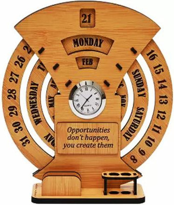 NOGAIYA 2 Compartments wood clock Round calender Desk Organizer and Photoframe or Office / Home, Bamboo(Brown)