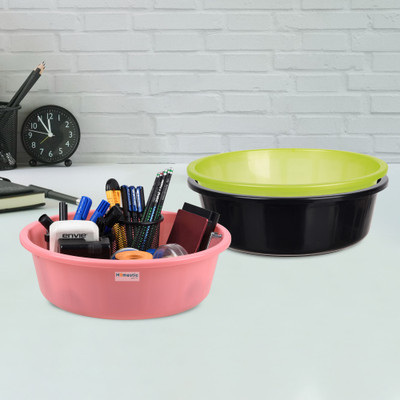 HOMESTIC by Kuber Industries 3 Compartments Plastic Desk Organizer(Black & Green & Light Pink)