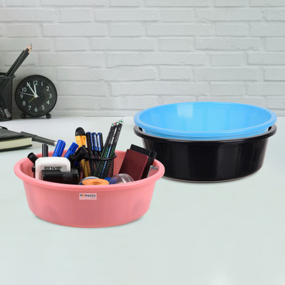 HOMESTIC by Kuber Industries 3 Compartments Plastic Desk Organizer(Black & Sky Blue & Light Pink)