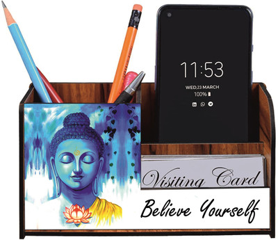 SHIV COLLECTION 3 Compartments Wooden Desk Organizers(Blue)