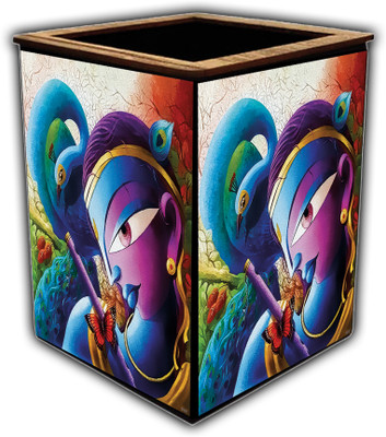 pnf 1 Compartments wooden Colourful Wooden Pen Stand with photo of Radha Krishna -1921(Multicolor)