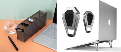 Upkaranwale 5 Compartments Plastic Pen Pencil Desktop Storage Box and Mini Metal Folding Laptop Stand(Combo Of 2)(Black)