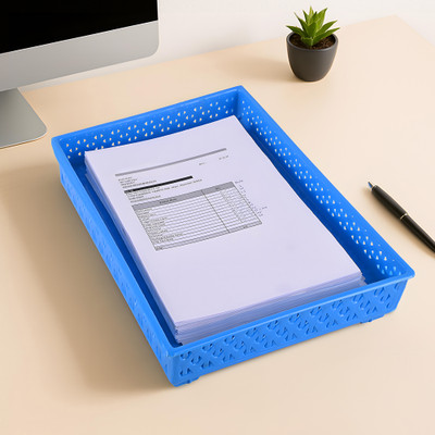 KUBER INDUSTRIES 1 Compartments Plastic Desk Organizers(Blue)