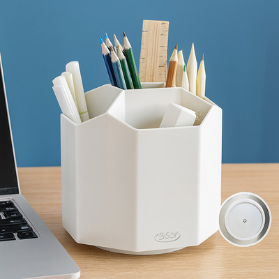 XQZMEE 5 Compartments Plastic Pen Stand for Office, Home & Study Table| Pen Holder for Table(White)