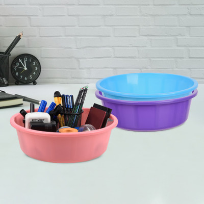 KUBER INDUSTRIES 3 Compartments Plastic Desk Organizer(Purple & Sky Blue & Light Pink)