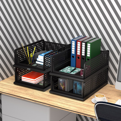 HOMESTIC by Kuber Industries 4 Compartments Plastic Desk Organizers(Black)
