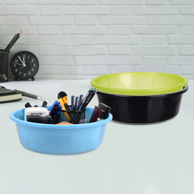 KUBER INDUSTRIES 3 Compartments Plastic Desk Organizer(Black & Green & Sky Blue)