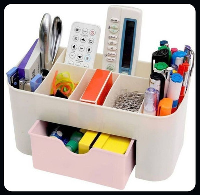 HANSHIKA ENTERPRISES 5 Compartments Plastic Cosmetic Organizer Multi Purpose(Beige, Pink)