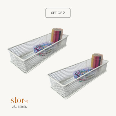 stor 0 Compartments Powder Coated Metal Pen Stand(White)
