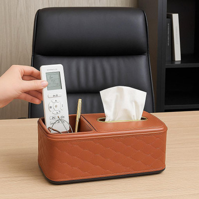 AORDEY 2 Compartments Plastic tissue box holder(Brown)