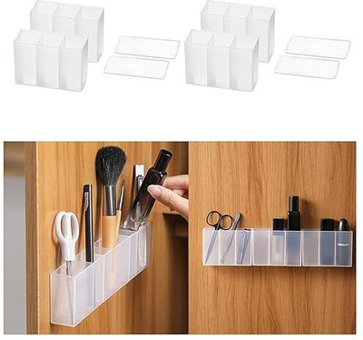 CountryLink 3 Compartments Plastic Wall Mounted Storage Box 4Pack Organizer for Makeup, Kitchen& Stationery(White)