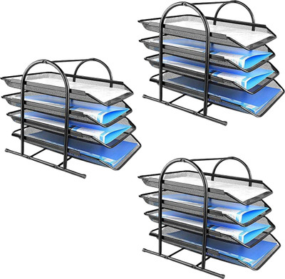 labh 4 Compartments Metal Desk file Tray(Black)