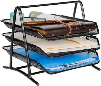 Antopy 3 Compartments Metal File Or Document Holder(Black)