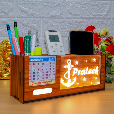 Giftationery 3 Compartments Wooden Pen Holder(Brown)