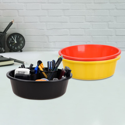 KUBER INDUSTRIES 3 Compartments Plastic Desk Organizer(Yellow & Red & Black)