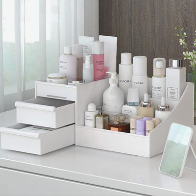 Charmpeak 7 Compartments Plastic Stationery and Cosmetic Makeup Drawer Organizer Box(White)