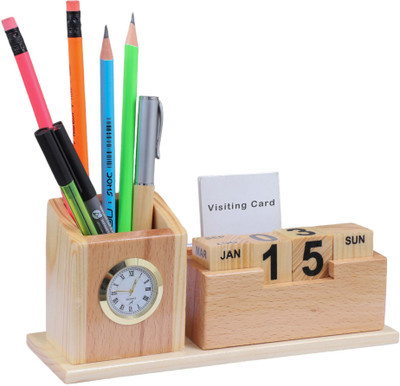 primecode 2 Compartments Pine Wood Pen And Visiting Card Holder(Pine Wood)