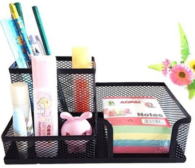 divinezon 3 Compartments Metal 3 Comportment Pen Stand(Black)