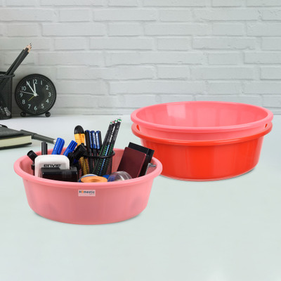 HOMESTIC by Kuber Industries 3 Compartments Plastic Desk Organizer(Red & Pink & Light Pink)