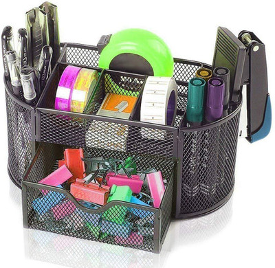 Pepplos 8 Compartments Metal Desk Supplies Organisers(Black)