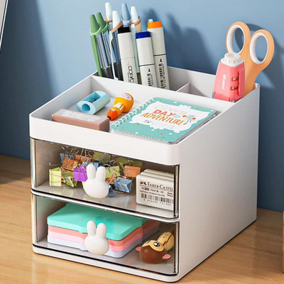 K.B.SALES 2 Compartments plastic 2-drawer desktop organizer(White)