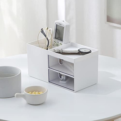 ALAMDAAR 4 Compartments ABS Plastic Stylish Desk Multipurpose Organizer Pen Holder With DIY Sticker For Multi Usage(White)