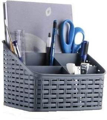 SHOPOBOX 5 Compartments Plastic pen hlolder(Brown)