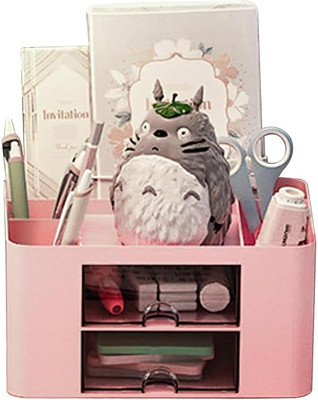 Otiporter 7 Compartments Plastic Plastic Drawer Storage Cabinet Pencil Pen Holder(Pink)