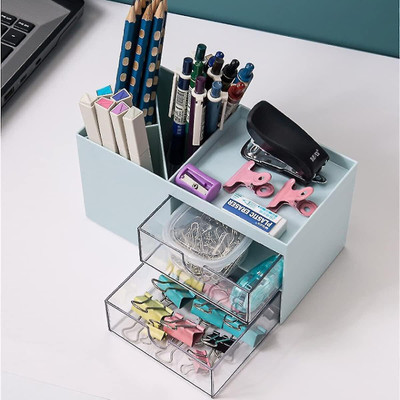 WROPZO 4 Compartments Plastic Desk Organizer(Multicolor)
