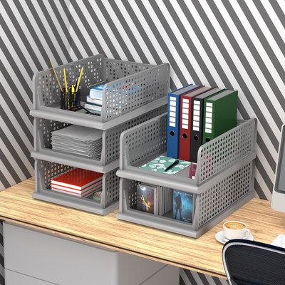 KUBER INDUSTRIES 5 Compartments Plastic Desk Organizers(Grey)