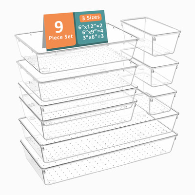 KUBER INDUSTRIES 9 Compartments Plastic Drawer Organizers(Transparent)