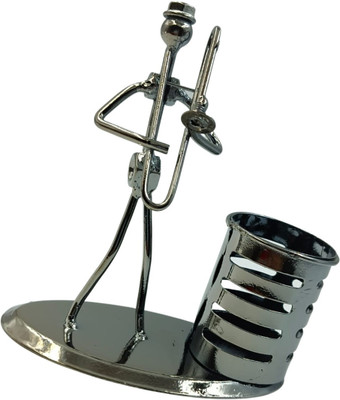 YuviKrissh 1 Compartments Metal Pen Stand(Silver)