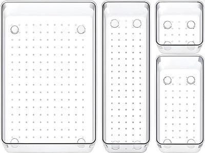 Groffy 4 Compartments Plastic Desk Drawer(Clear)