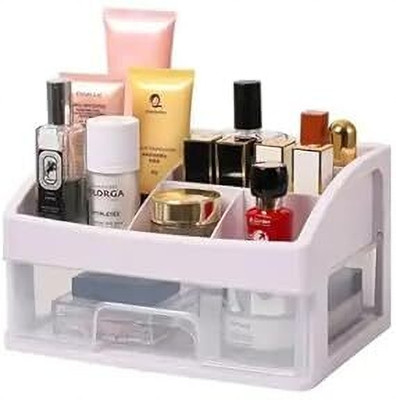 divinezon 6 Compartments Plastic 1 layer makeup cosmatic storage for desk organizer box(White)